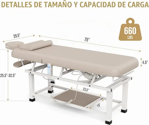 Vista 2 de Dolonm Mesa de masaje eléctrica estacionaria de 30 pulgadas de ancho x 75 pulgadas de largo con respaldo ajustable y espacio de almacenamiento