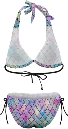Vista 6 de Homokoir Bikini de 2 piezas para mujer, traje de baño de sirena, halter y triángulo