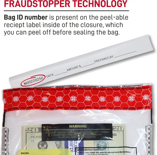 Vista 4 de Nadex Bolsas de depósito bancario a prueba de manipulaciones de 9 x 12 pulgadas con FRAUDSTOPPER - 4 indicadores de seguridad de manipulación