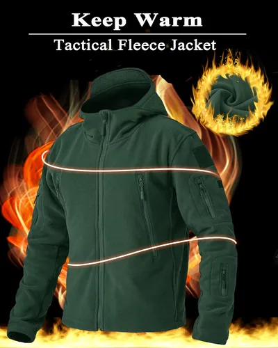 Vista 4 de BIYLACLESEN Chaquetas tácticas de forro polar Softshell para hombre con cremallera completa