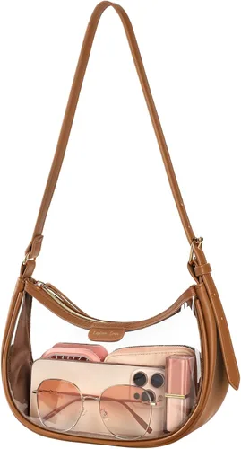 Vista 14 de Bolsa de hombro transparente PACKISM 9x6x3 - Bolsa transparente para eventos en estadios para mujeres con correa corta, perfecta para eventos