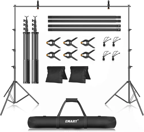 Vista 7 de Kit de soporte para telón de fondo de fotos EMART, marco ajustable de 6.9 x 10 pies para fotografía, soporte de fondo para pancarta de sesión