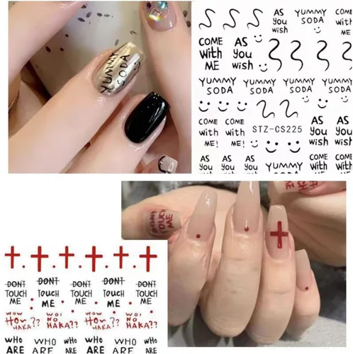 Vista 5 de 6 hojas de calcomanías de arte de uñas de animales autoadhesivas 3D, diseño de letras de gato, divertidas calcomanías de uñas para primavera