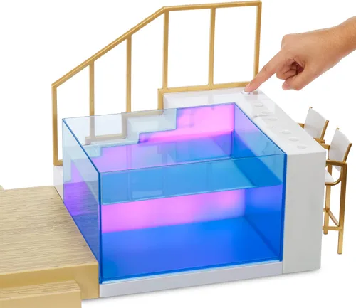 Vista 2 de Set de Juego de Cambio de Color de Rainbow High: Piscina Multicolor Iluminada 7 en 1, Sombrilla Ajustable y Accesorios de Piscina. Se adapta a 7