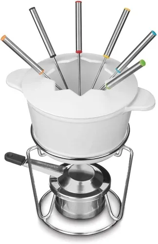 Vista 4 de Cuisinart Juego de fondue de hierro fundido de 13 piezas, crema, 10 pulgadas
