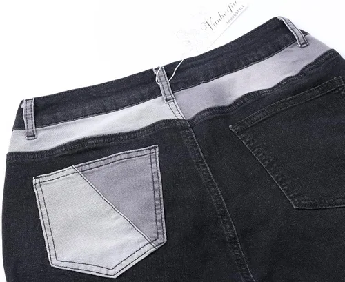 Vista 4 de vanberfia - Pantalones elásticos de cintura media para mujer, diseño retazos de mezclilla