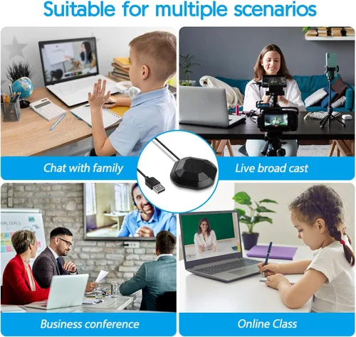 Vista 6 de Micrófono de computadora de 360° para escritorio, micrófono de PC de conferencia USB, tecnología de cancelación de ruido, grabación, Skype, clase
