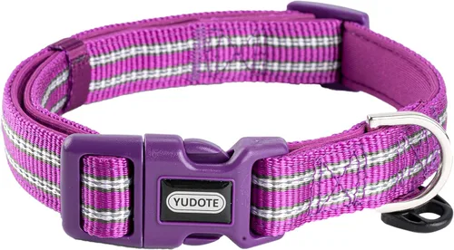 Vista 13 de Collar de nailon reflectante para perro con acolchado de neopreno suave y cómodo, ajustable para perros pequeños (cuello de 9.8 a 15 pulgadas, azul)