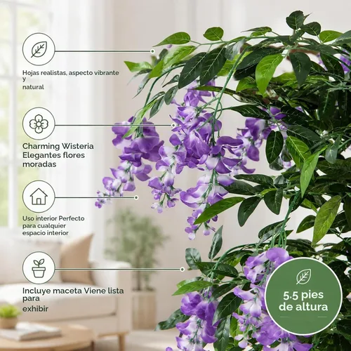 Vista 4 de Árboles artificiales ficus de 5.5 pies para decoración de interiores o exteriores Morado