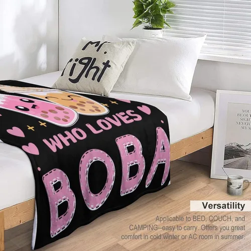 Vista 5 de Manta de té Boba de 40 x 50 pulgadas para niños, Just A Girl Who Loves Bubble Tea Fannel, manta de forro polar súper suave, manta de viaje