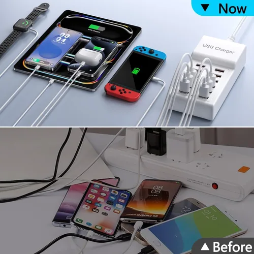 Vista 5 de Estación de carga USB de 50 W (10 A), 12 puertos, carga de escritorio USB, bloque de carga múltiple, concentrador USB compatible con iPhone