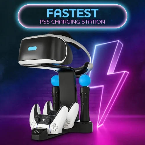 Vista 4 de Skywin VR Charging Stand - PSVR Charging Stand to Showcase, Display, and Charge your PS5 VR (PS5 Controller) (PS5)