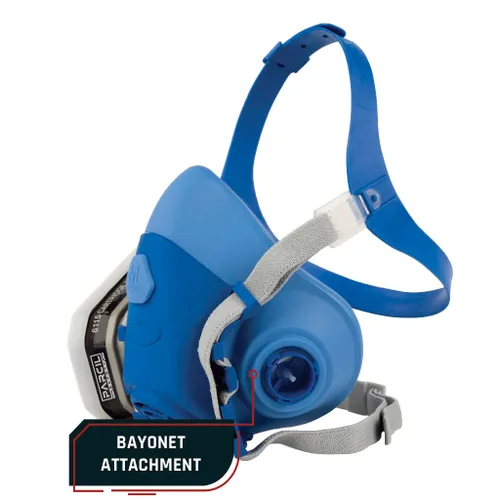 Vista 4 de Parcil Safety UltraSeal - Máscara respiradora reutilizable grande de media cara Aprobado por NIOSH Protección OV/P95, cartuchos de bayoneta