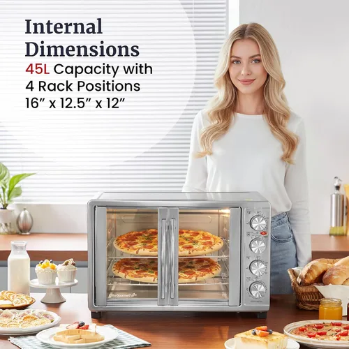 Vista 2 de Elite Gourmet ETO4510B# Puerta francesa de 47.5 cuartos, horno de convección de 18 rebanadas con 4 perillas de control, función de hornear, asar