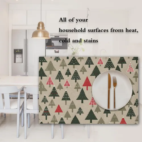Vista 7 de Juego de 4 manteles individuales modernos con diseño de árbol de Navidad, lavables, impermeables, para decoración de mesa de comedor, 18 x 12