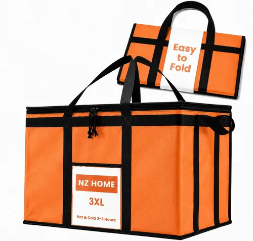 Vista 39 de Bolsa térmica XXL aislada y calentador de alimentos para entrega y compras de comestibles con parte superior con cremallera, color negro