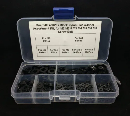 Vista 5 de Kit surtido de arandelas planas de nailon negro, 450 unidades, para tornillo M2 M2.5 M3 M4 M5 M6 M8