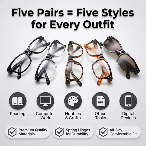 Vista 9 de Eyekepper Gafas de lectura clásicas para hombre, paquete de 5 con bisagras de resorte 5 Pares Mixtos