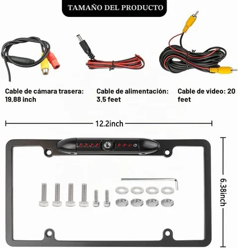 Vista 2 de Cámara de respaldo para matrícula, cámara de visión trasera HD con visión nocturna y 8 LED, cámara de visión trasera de 170° de amplio ángulo IP67