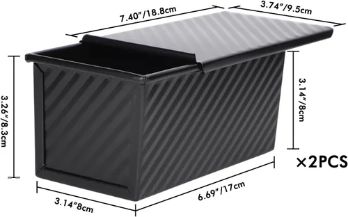 Vista 2 de Beasea Pullman - Molde para pan con tapa, paquete de 2 moldes pequeños antiadherentes para pan de 0.5 lb, acero al carbono, mini caja para pan Negro