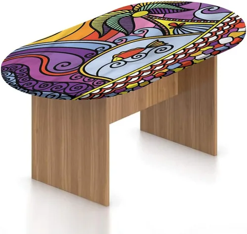 Vista 8 de XISUNYA Mantel ajustable ovalado de poliéster elástico colorido, mantel ajustable con estampado de acuarela de follaje floreciente