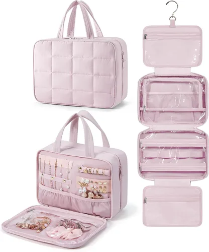 Vista 10 de Bolsa de viaje para artículos de aseo personal BAGSMART con organizador para joyas, bolsa de viaje colgante para artículos de tocador, organizador