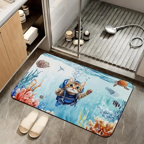 Vista 12 de Tapete de baño antideslizante, decoración de baño con purpurina bendita, tapete de baño plateado de diatomeas de secado rápido, absorbente, alfombra