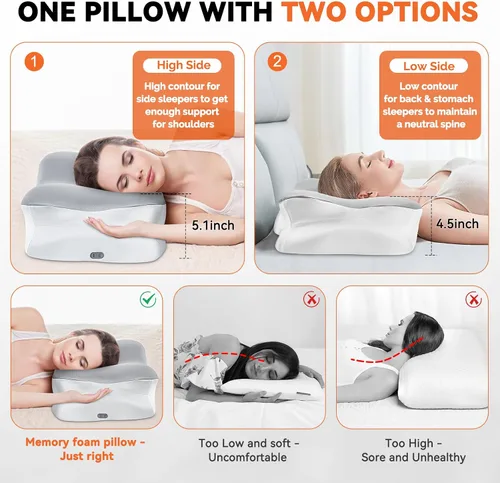 Vista 6 de Almohada cervical térmica para aliviar el dolor de cuello, almohada ortopédica de espuma viscoelástica ergonómica para soporte del cuello