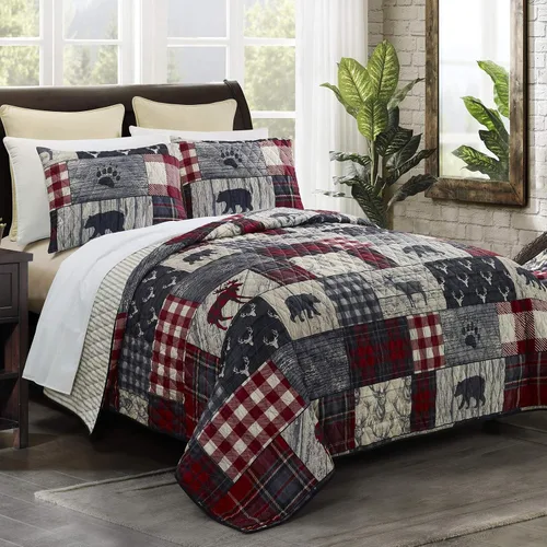 Vista 5 de Donna Sharp Manta decorativa de madera con patrón de retazos Lodge Decorative, Patchwork