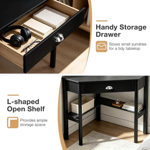 Vista 6 de Tangkula - Escritorio esquinero para computadora, mesa compacta de madera Negro