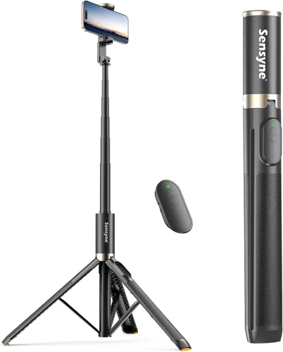 Vista 8 de Sensyne Trípode para teléfono de 60" - Palo para selfies, Trípode ligero todo en uno para teléfono integrado con control remoto inalámbrico