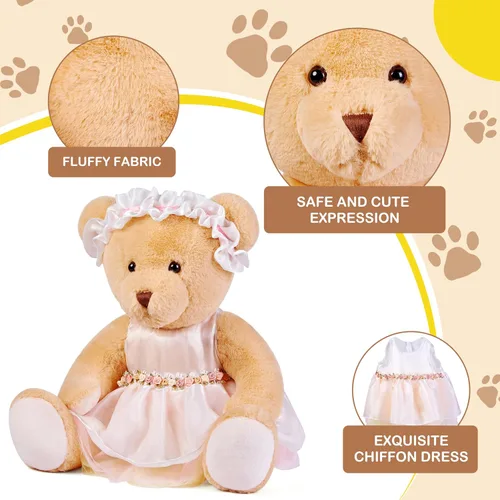 Vista 6 de Oso de peluche grande con ropa, juguete de peluche grande de 27 pulgadas con vestido, regalo gigante suave para bebés, niños, niñas, novia