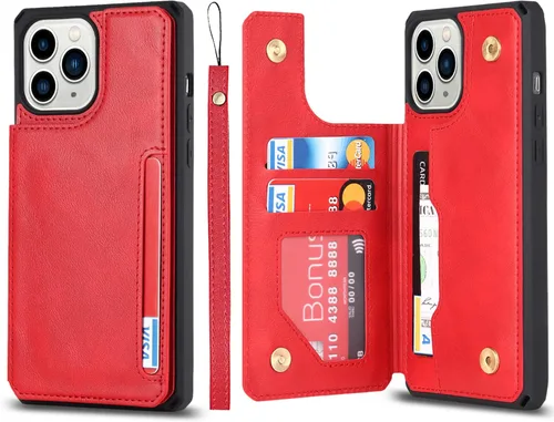 Vista 8 de Cavor Funda para iPhone 11 Pro con tarjetero, funda tipo cartera con tarjetero y tarjetero para iPhone 11Pro, funda de piel sintética con ranuras