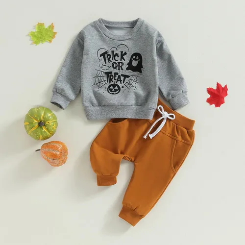 Vista 7 de Karwuiio Conjunto de disfraz de Halloween para bebé, sudadera de manga larga y pantalones para otoño