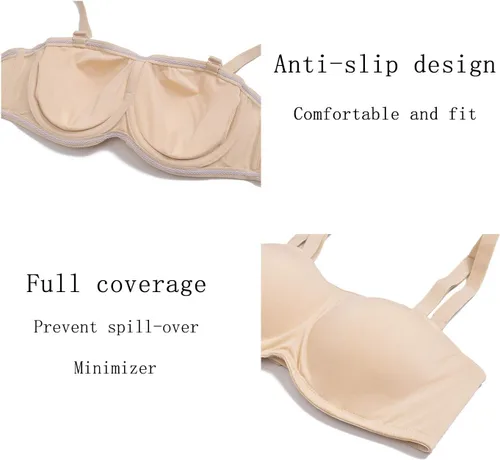 Vista 6 de DHX Brasier bandeau sin tirantes para mujer con correas transparentes, almohadillas extraíbles multidireccional, tallas grandes, para busto grande