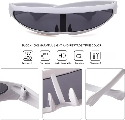 Vista 5 de KFPH Gafas de sol estrechas futuristas UV400 Robot Space Costume Color Mirrored Lens Party Rave gafas futuristas