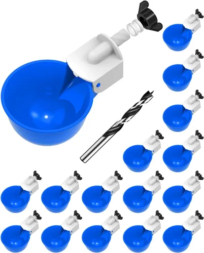 Vista 14 de Vasos para beber pollo (paquete de 8) con broca de 3/8 pulgadas, color azul Automatic Poultry Drinker Feeder Kit for Chickens, Ducks, Turkeys