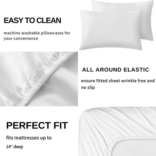 Vista 19 de Galaxy Sheets - Juego de sábanas de tamaño individual, sábanas de microfibra suave y bolsillo profundo, sábanas y fundas de almohada estampadas sin