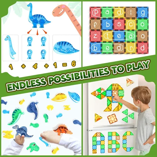 Vista 6 de Coodoo Juguetes de Dinosaurio Fichas Magnéticas 3D Dinosaurios Móviles para Niños 3-5 5-7 Juguetes Sensoriales para Exteriores para Niños Pequeños