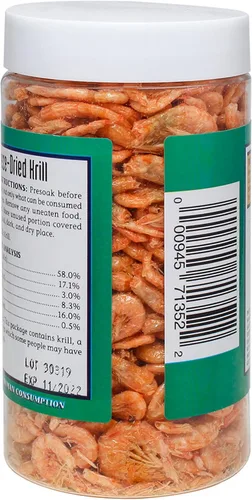 Vista 3 de San Francisco Bay Brand Alimento de pescado krill liofilizado, totalmente natural, cosechado de forma sostenible, camarones secos con alto contenido