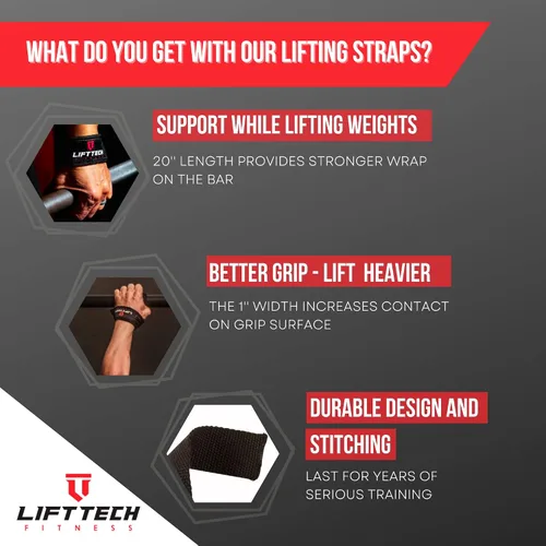 Vista 3 de Lift Tech Fitness Correas de levantamiento de pesas para hombres y mujeres – Correas de gimnasio de algodón para levantamiento de pesas, HIIT