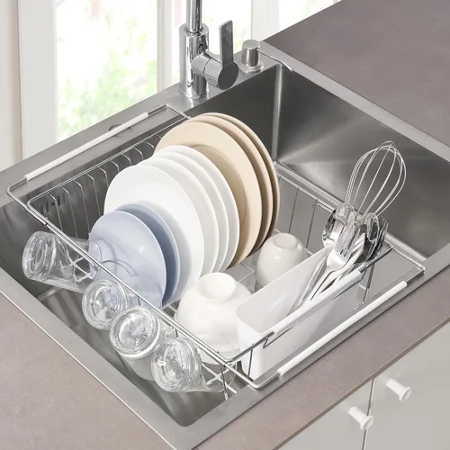 Vista 9 de Escurridor de platos extensible sobre el fregadero a 24.5 pulgadas, estación de secado extensible rectangular de cocina que ahorra espacio