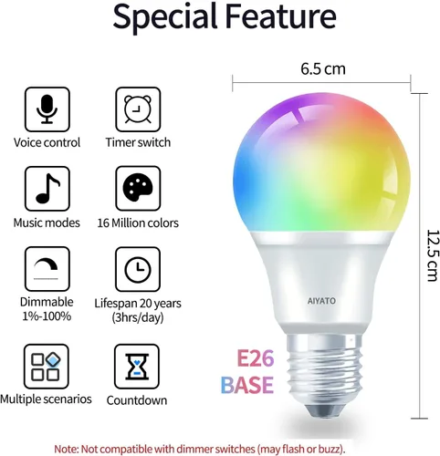 Vista 9 de Las bombillas inteligentes funcionan con Apple HomeKit, 16 millones de colores DIY GRBCW, bombilla LED WiFi, multicolor, WiFi y Blutoth, compatibles