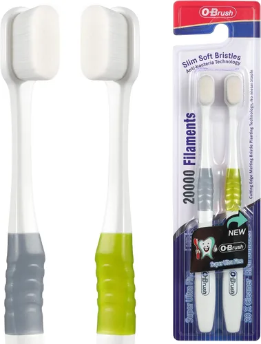 Vista 8 de Cepillo de dientes suave para encías sensibles, cepillo de dientes ultrafino para adultos, embarazadas y ancianos, color verde y puente, paquete de 2