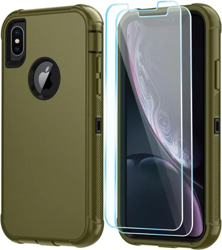 Vista 6 de SunStory Funda compatible con iPhone Xs/X con protector de pantalla HD, 3 capas de alta resistencia de cuerpo completo, funda protectora híbrida 3