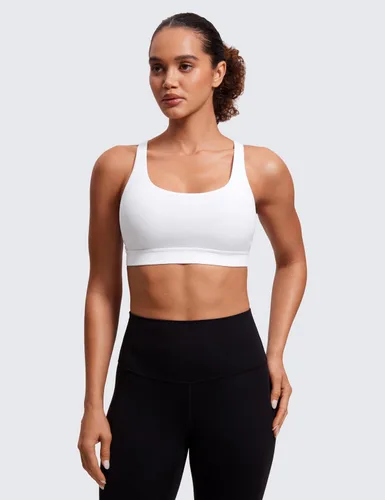 Vista 2 de CRZ YOGA Brasier deportivo con tirantes delgados para mujer, para fitness o ejercicio físico, brasier con relleno y espalda cruzada para yoga