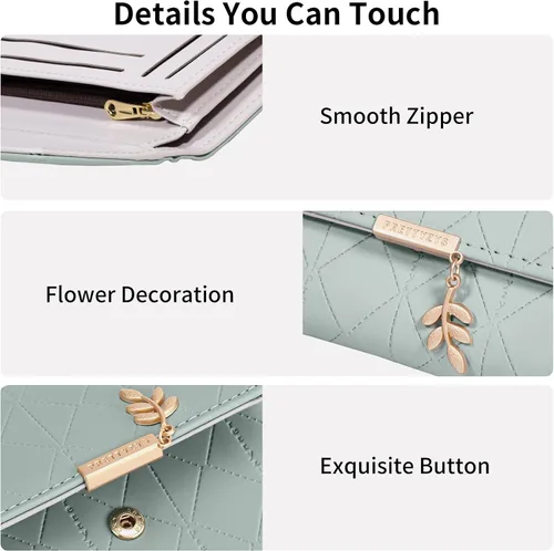 Vista 4 de RNIEGA Cartera de cuero para mujer, pequeña, plegable, con bloqueo RFID, tarjetero con bolsillo para monedas, con cremallera
