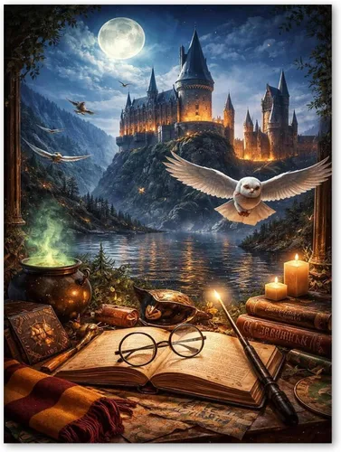 Vista 8 de PSCH Kits de arte de diamantes para adultos, kit de pintura de diamantes de castillo mágico para adultos, arte de diamantes 5D de taladro completo