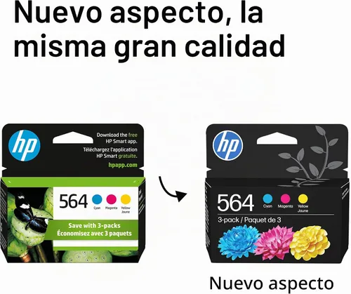 Vista 3 de Cartuchos de tinta HP 564 cian, magenta y amarillo (paquete de 3) Funciona con DeskJet 3500; OfficeJet 4620; PhotoSmart B8550, C6300, D5400