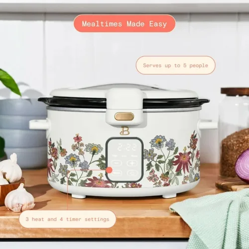 Vista 2 de Olla de cocción lenta programable de 4 cuartos con tapa con bisagras, pantalla táctil, múltiples ajustes de calor, ideal para comidas familiares